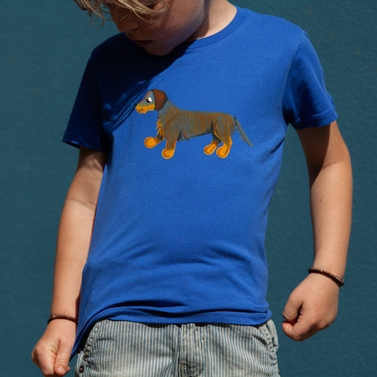 Kinder T-Shirt Dackel 100% Bio-Baumwolle, blau