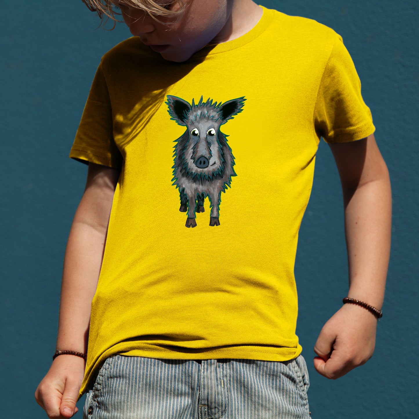 Kinder T-Shirt Wildschwein / Schwein 100% Bio-Baumwolle, gelb