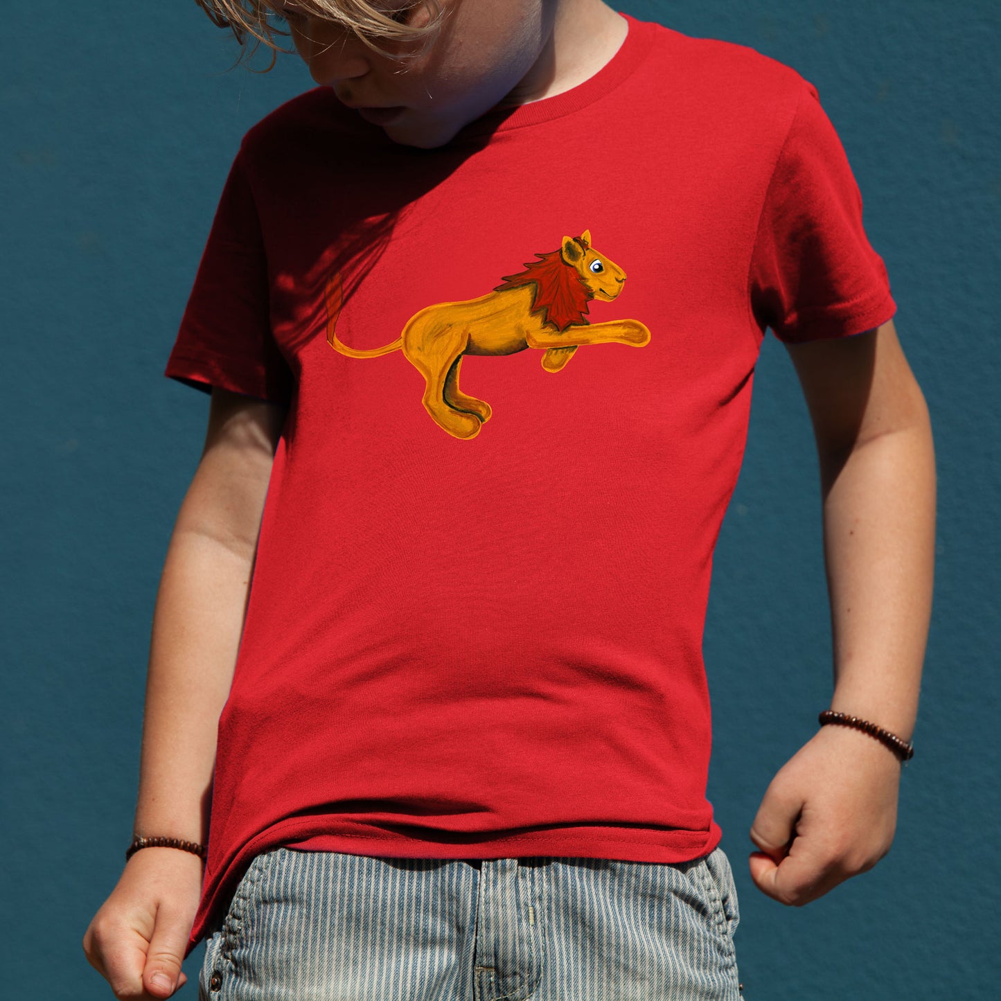 Kinder T-Shirt Löwe 100% Bio-Baumwolle, rot